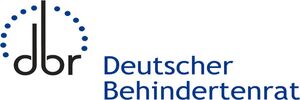 Logo Deutscher Behindertenrat, der Name in mittelblauer Schrift sowie die Buchstaben "dbr" klein geschrieben in einem Kreis aus kleinen mittelblauen Punkten