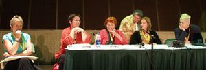 5 women on a panel including Martina Puschke and Dinah Radtke
