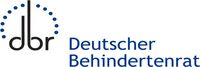 Logo Deutscher Behindertenrat, der Name in mittelblauer Schrift sowie die Buchstaben "dbr" klein geschrieben in einem Kreis aus kleinen mittelblauen Punkten